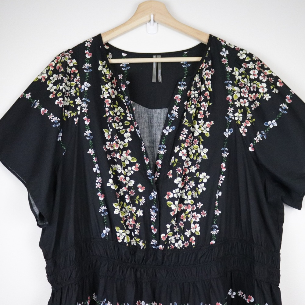 Anthropologie Somerset Maxi Dress Black Floral 3X Tiered Smocked - Picture 4 of 12